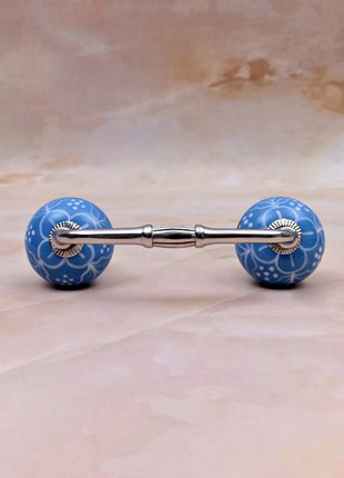 White Design on Turquoise Base Ceramic Knob Door Pull