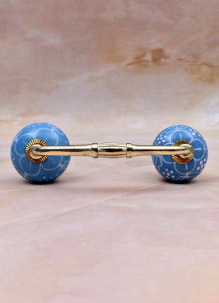 White Design on Turquoise Base Ceramic Knob Door Pull