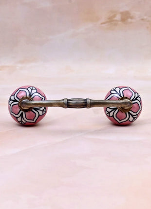 White Design on Pink Ceramic Knob Door Pull