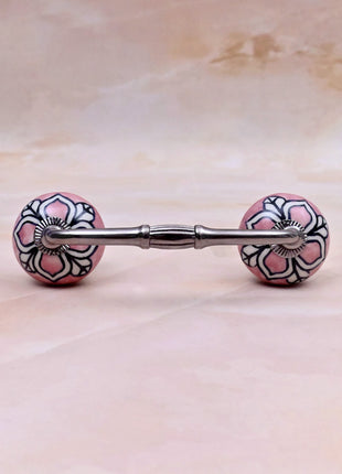 White Design on Pink Ceramic Knob Door Pull