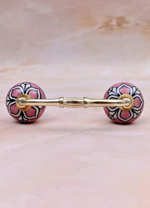 White Design on Pink Ceramic Knob Door Pull