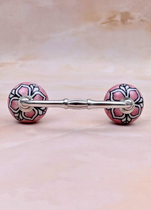 White Design on Pink Ceramic Knob Door Pull
