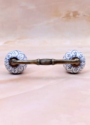Light Blue Design on White Base Ceramic Knob Door Pull