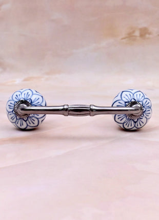 Light Blue Design on White Base Ceramic Knob Door Pull