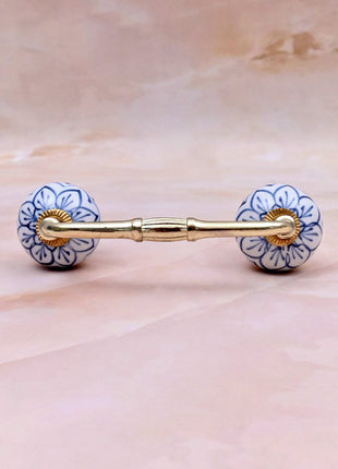 Light Blue Design on White Base Ceramic Knob Door Pull