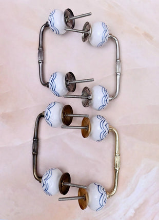 Light Blue Design on White Base Ceramic Knob Door Pull