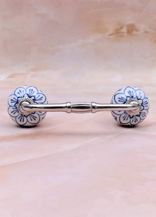 Light Blue Design on White Base Ceramic Knob Door Pull