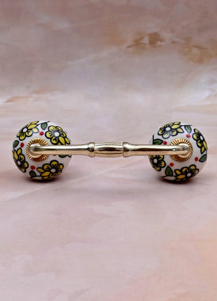 Yellow Flowers On Off White Base Ceramic Knob Door Pull
