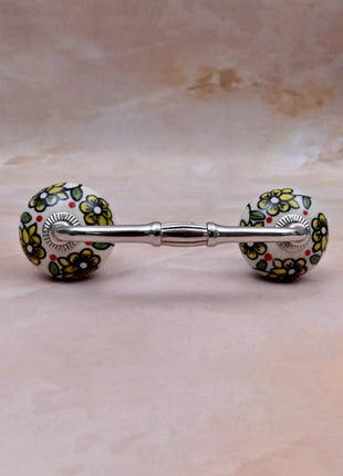 Yellow Flowers On Off White Base Ceramic Knob Door Pull