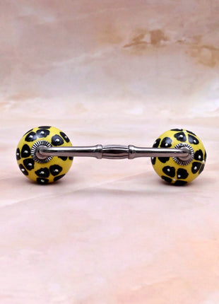 Black Flowers Design on Yellow Base Ceramic Knob Door Pull