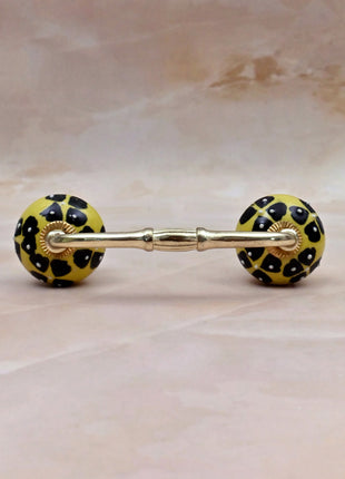 Black Flowers Design on Yellow Base Ceramic Knob Door Pull