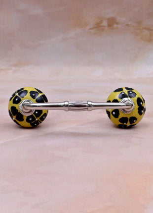 Black Flowers Design on Yellow Base Ceramic Knob Door Pull