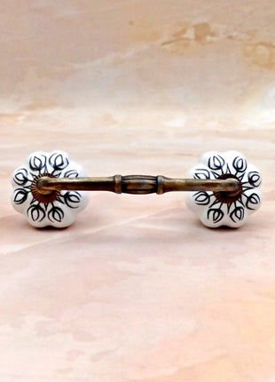 Black Design on White Ceramic Knob Door Pull