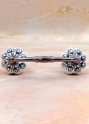 Black Design on White Ceramic Knob Door Pull