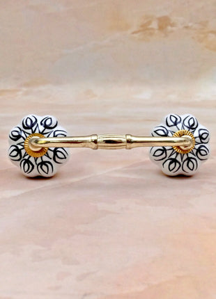 Black Design on White Ceramic Knob Door Pull