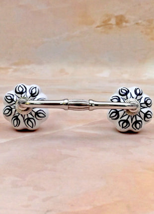 Black Design on White Ceramic Knob Door Pull