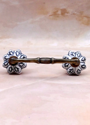 Black Design on White Ceramic Knob Door Pull