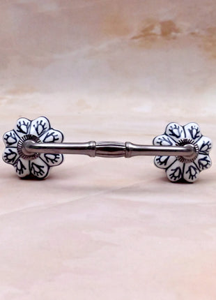 Black Design on White Ceramic Knob Door Pull