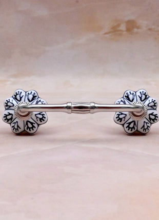 Black Design on White Ceramic Knob Door Pull