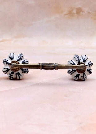 Black Design on Off White Ceramic Knob Door Pull