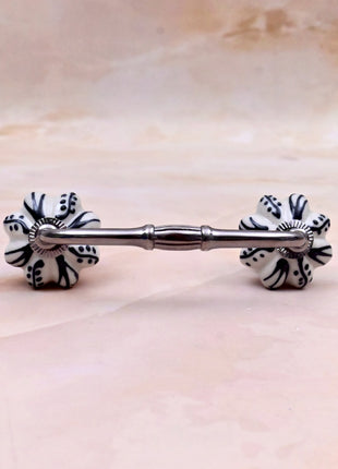 Black Design on Off White Ceramic Knob Door Pull