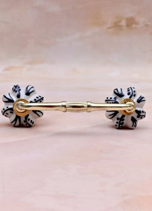 Black Design on Off White Ceramic Knob Door Pull