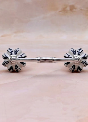Black Design on Off White Ceramic Knob Door Pull