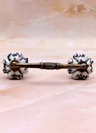 Black Design on Off White Ceramic Melon Knob Door Pull