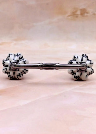 Black Design on Off White Ceramic Melon Knob Door Pull