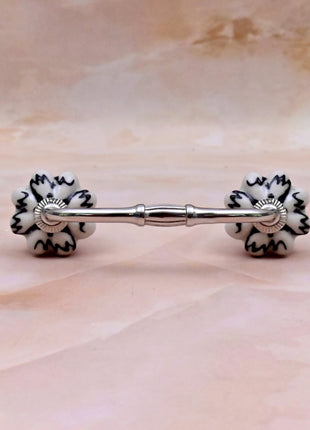 Black Design on Off White Ceramic Melon Knob Door Pull