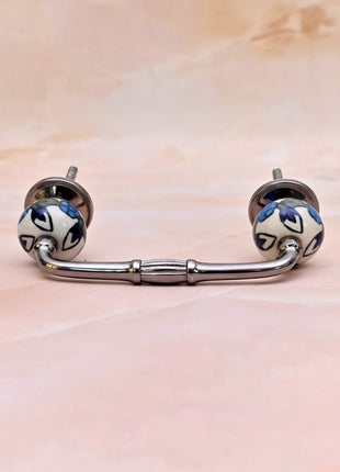 Blue Leaf on White Ceramic Knob Door Pull