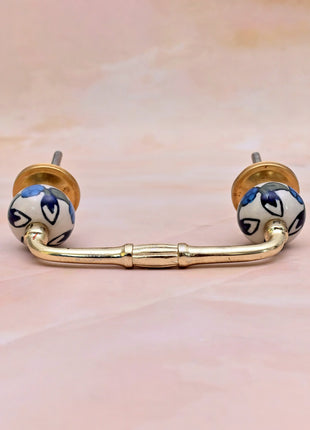 Blue Leaf on White Ceramic Knob Door Pull