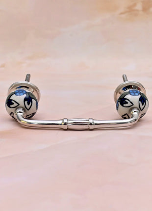 Blue Leaf on White Ceramic Knob Door Pull