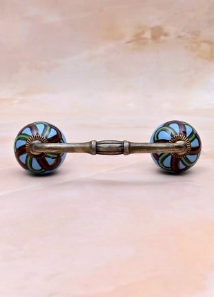 Green,Red Design on Turquoise Base Ceramic Knob Door Pull