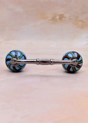 Green,Red Design on Turquoise Base Ceramic Knob Door Pull