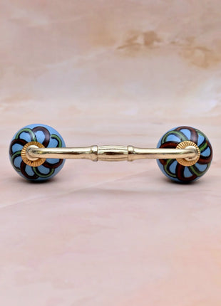 Green,Red Design on Turquoise Base Ceramic Knob Door Pull