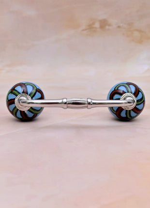 Green,Red Design on Turquoise Base Ceramic Knob Door Pull