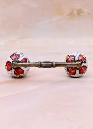 Red Floral & Yellow Accent Pattern Ceramic Knob Door Pull