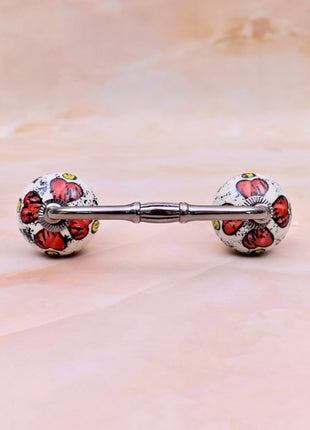 Red Floral & Yellow Accent Pattern Ceramic Knob Door Pull