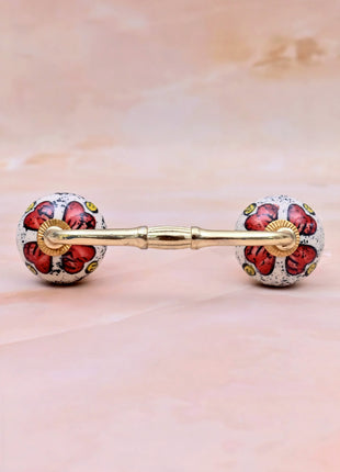 Red Floral & Yellow Accent Pattern Ceramic Knob Door Pull