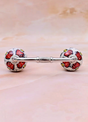 Red Floral & Yellow Accent Pattern Ceramic Knob Door Pull