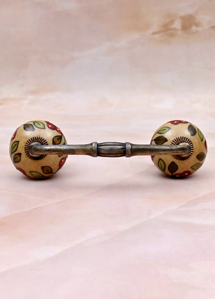 Red Flower & Colorful Leaf Ceramic Knob Door Pull