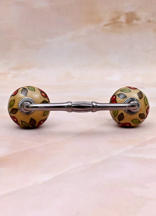 Red Flower & Colorful Leaf Ceramic Knob Door Pull