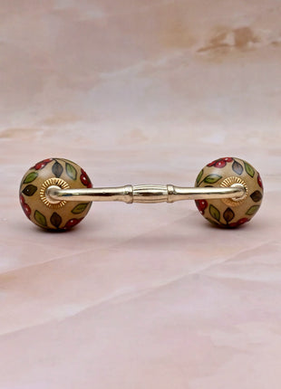 Red Flower & Colorful Leaf Ceramic Knob Door Pull
