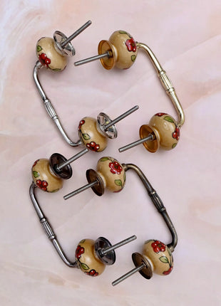 Red Flower & Colorful Leaf Ceramic Knob Door Pull