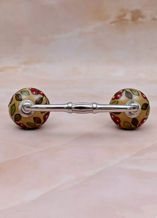 Red Flower & Colorful Leaf Ceramic Knob Door Pull