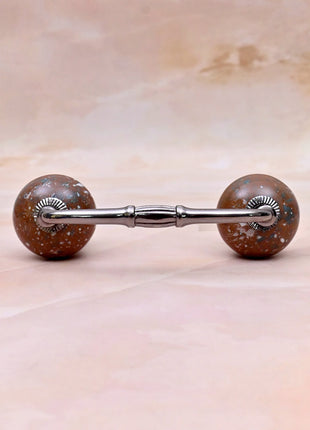 White Speckled Pattern on Rustic Brown Ceramic Knob Door Pull