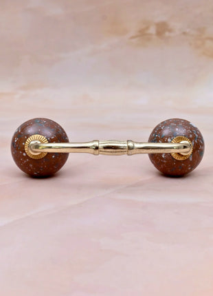 White Speckled Pattern on Rustic Brown Ceramic Knob Door Pull