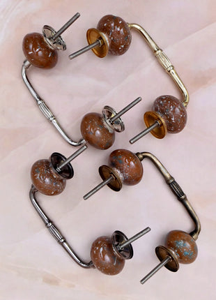 White Speckled Pattern on Rustic Brown Ceramic Knob Door Pull