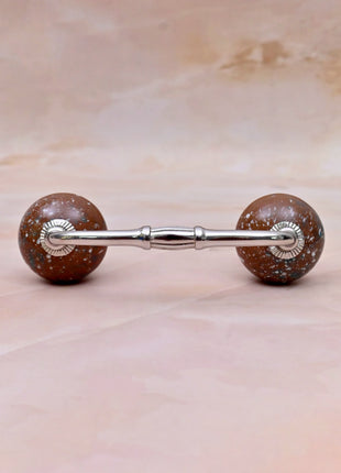 White Speckled Pattern on Rustic Brown Ceramic Knob Door Pull